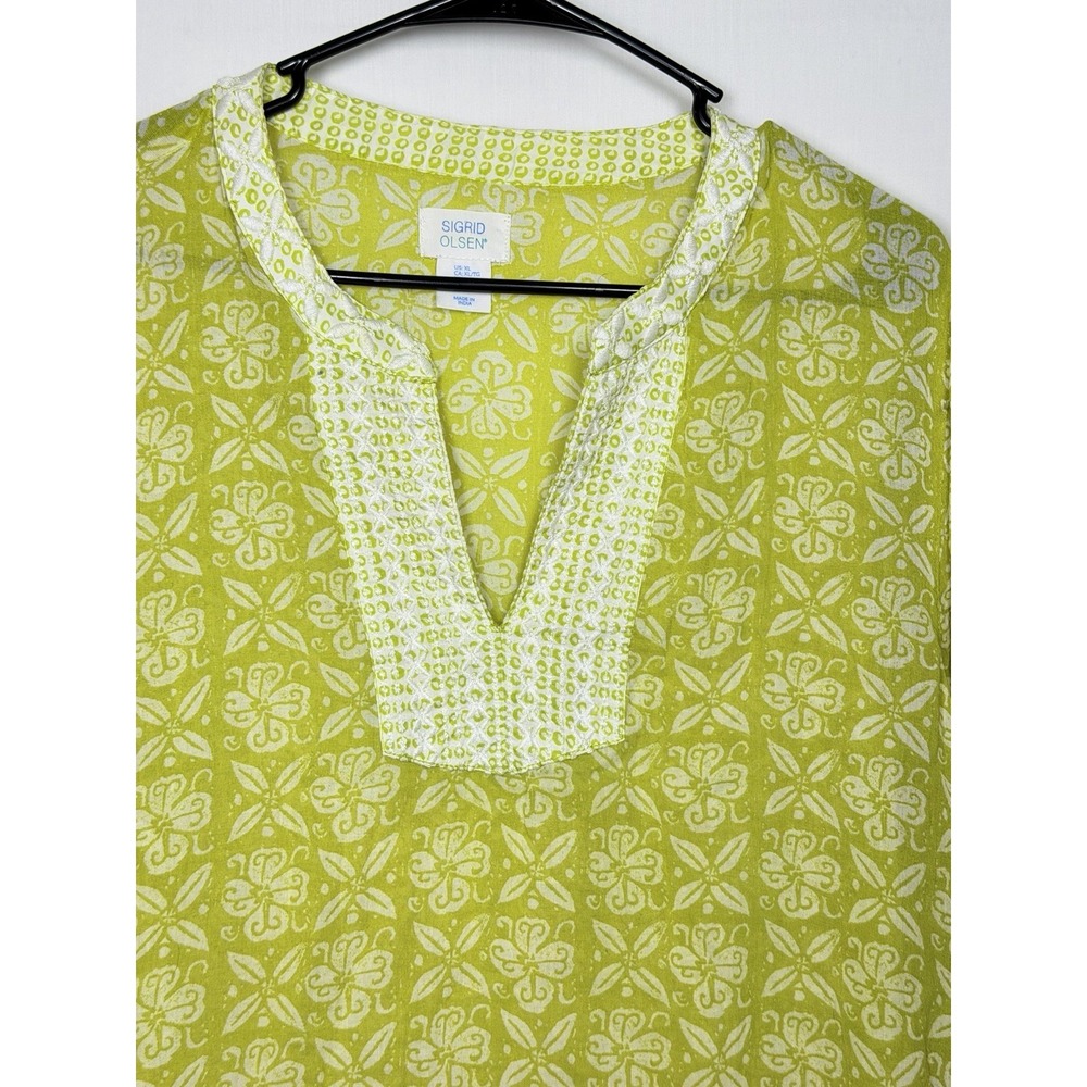 Sigrid Olsen Lime Green Embroidered Cotton Tunic Top XL Boho Coastal - Picture 4 of 9